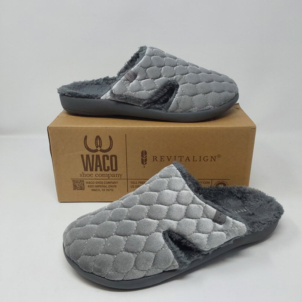 Revitalign Karla Slippers Womens 6 Grey Quilted Memory Foam Comfort